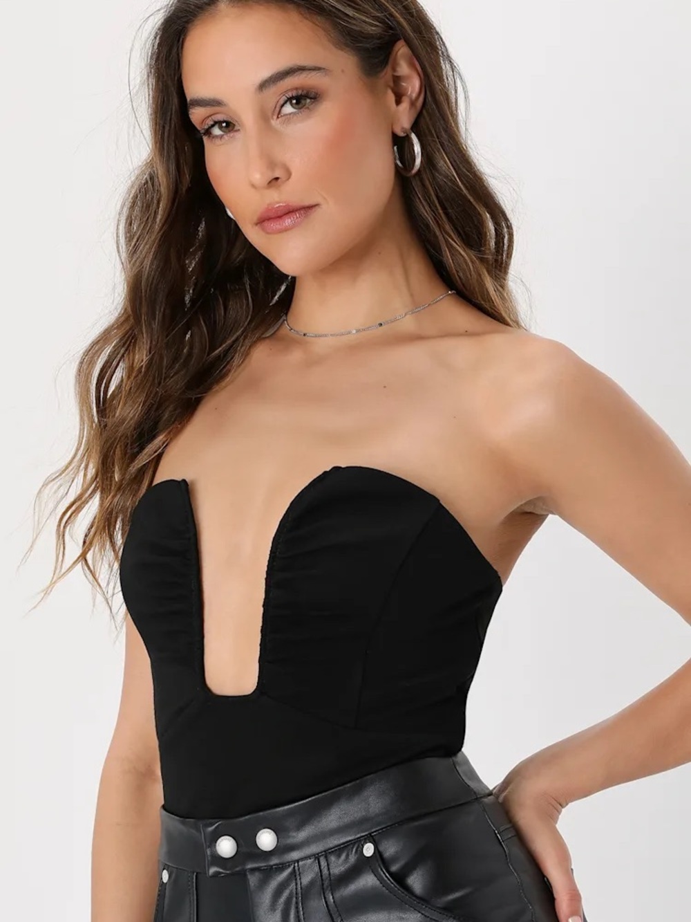 Looking So Flirty Black Notched Strapless Top